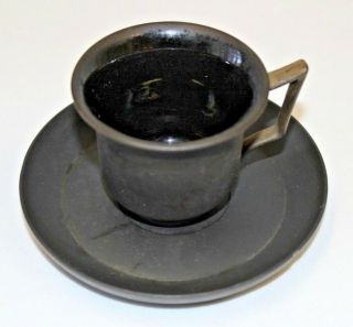 Antique Wedgwood Basalt Black Demitasse Cup & Saucer / Rare Handle