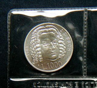 1985 San Marino Rare Silver Coin 1000£ Bach Musician Unc In Closed Plastic Box