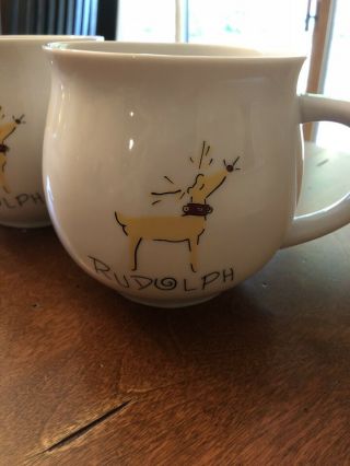 Pottery Barn Reindeer Coffee / Tea Cups / 2 Mugs Rudolph Xmas Retired Rare