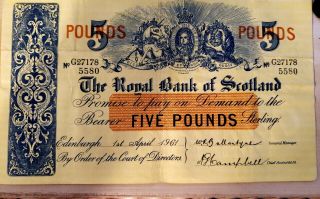 The Royal Bank Of Scotland 5 Pounds 1961 Rare G27178