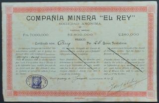 Mexico - Compania Menera " El Rey " - 1907 - Share - Rare -