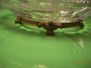 Vintage Rare Cut Crystal w/ Beveled Edge on Brass Base Centerpiece Bowl 2