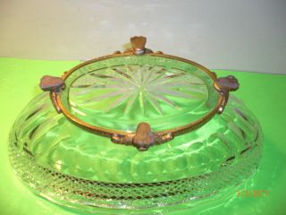 Vintage Rare Cut Crystal w/ Beveled Edge on Brass Base Centerpiece Bowl 8