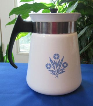 Vtg Corning Ware Blue Cornflower 8 Cup Stove Top Percolator Tea Pot Kettle Rare