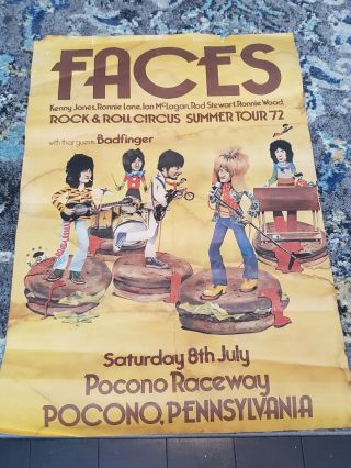 Rare Poster Faces Rod Stewart Rock Roll Circus Summer Tour 1972 Pocono Raceway