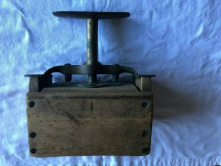 VINTAGE BUTTER PRESS MOLD EARLY WOOD & BRASS RARE STAMP 5