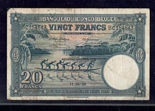 Belgian Congo | 20 Francs | 1950 | P - 15h | Rare & Scarce Note | Vf