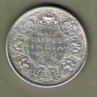 British India - 1939 - George Vi 1/2 Rupee Silver Coin Ex - Rare Coin