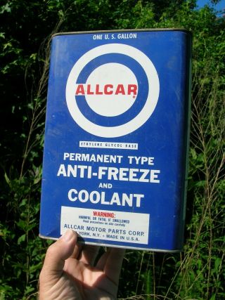Rare Vintage Collectible Allcar One Gallon Anti - Freeze And Coolant Tin Can