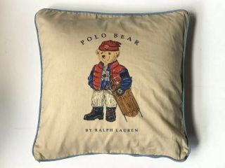 Ralph Lauren Square Polo Bear Bed Pillow Vintage Sham Denim Sled Rare Winter