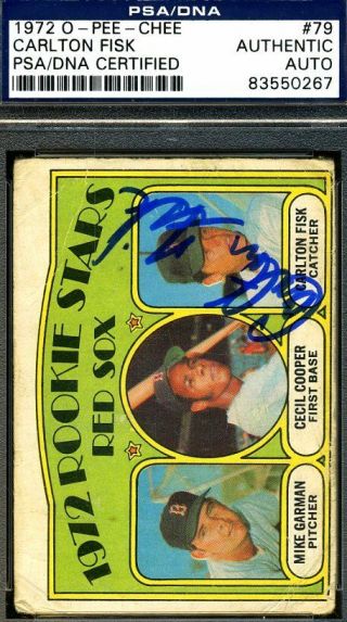 Carlton Fisk Rare Rookie Signed Psa/dna Authenticated 1972 Opc Autograph