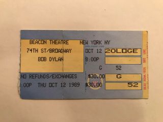 Rare Bob Dylan Concert Ticket 1989 Beacon Theater York Great Concert Run