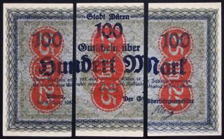 DÜren 1921 3x 25 Pf Rare Complete Set Overprint On 1920 100 Mark Notgeld Duren