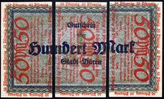 DÜren 1921 3x 50 Pf Rare Complete Set Overprint On 1920 100 Mark Notgeld Duren