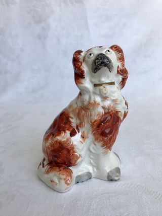 Rare Small Antique Staffordshire Spaniel Dog Pottery Hand Decorated Figurine 2