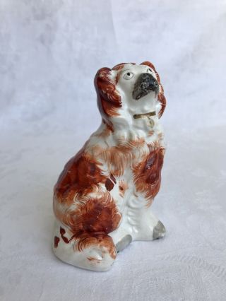 Rare Small Antique Staffordshire Spaniel Dog Pottery Hand Decorated Figurine 3