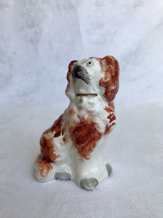 Rare Small Antique Staffordshire Spaniel Dog Pottery Hand Decorated Figurine 8