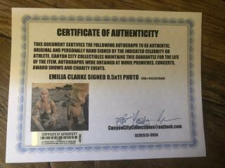 Emilia Clarke,  Hand signed autograph 8 x 10 photo.  Comes With A HOLO.  RARE. 4