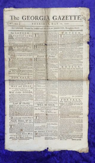 The Georgia Gazette Usa 1791 United States News Paper Rare Over 200 Years Old
