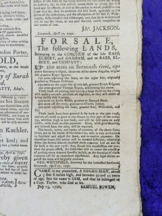 THE GEORGIA GAZETTE USA 1791 UNITED STATES NEWS PAPER RARE OVER 200 YEARS OLD 5
