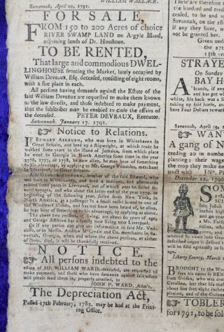 THE GEORGIA GAZETTE USA 1791 UNITED STATES NEWS PAPER RARE OVER 200 YEARS OLD 8
