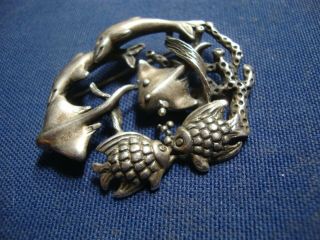 Grandmas Mexico Rare Under The Sea Old Pawn Sterling Silver Brooch