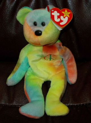 Rare Ty Beanie Baby Peace Bear - Collectible 1996 - With All Tag Errors