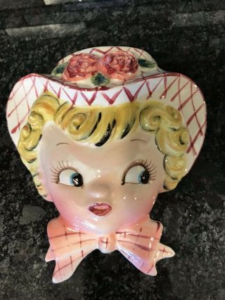 Vintage Ceramic Young Girl Head Vase/wall Pocket Rare