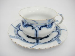 Rare Antique Tettau Cup And Saucer White With Blue Embossed Swag Gilded Germany