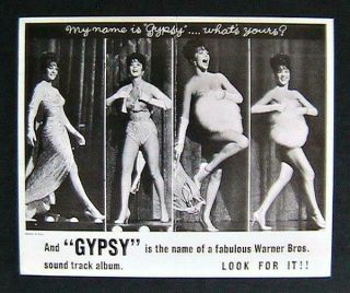 Vintage Gypsy Sound Track Album Flyer Natalie Wood 60s Era Gay Interest Rare