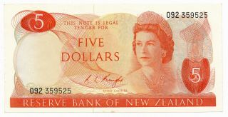 Zealand Nz R.  L.  Knight (1975 - 77) $5 5 Dollars P.  165c Au Qeii Note Rare