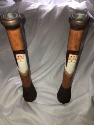 Two 2 Rare Midwest Christmas Eddie Walker Sew Sweet Santa Candle Stick Holders