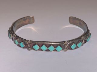 Rare Erma Waatsa Zuni Navajo Old Pawn Sterling Silver Turquoise Cuff Bracelet