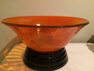 Rare Orange Cloud Glass Bowl On Black Stand By George Davidson