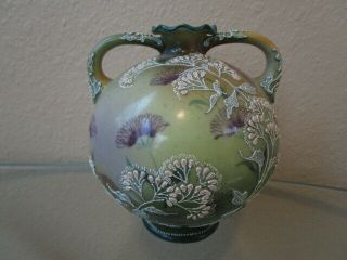 Rare Antique Nippon Hand Painted Handled Vase Urn