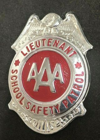 VINTAGE RARE 1950 ' s? SCHOOL SAFETY PATROL AAA LIEUTENANT RED & SILVER BADGE 2