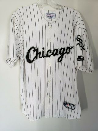 Rare Vintage 90s Starter Chicago White Sox Script Pinstripe White Jersey Mens L