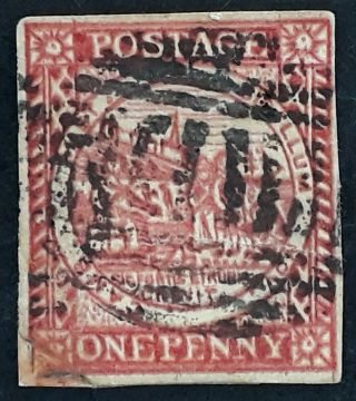 Rare 1850 - Nsw Australia 1d Red Sydney Views Stamp With Clouds - Repaired