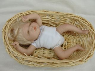 Rare Ooak Signed Polymer Clay Hand Sculpted Newborn Baby Girl Doll 8 " Blonde