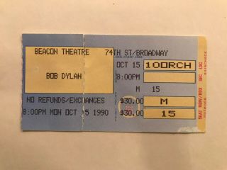 Rare Bob Dylan Concert Ticket 1990 Beacon Theater Nyc Great Bob Concert Run