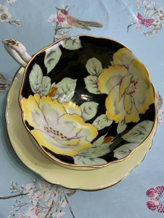 Rare Paragon Magnolia Hibiscus Double Warrant Tea Cup Saucer Spring Yellow G7658 2