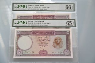 Egypt 1964 Pick 40 Pmg66/65 Epq,  Consecutive Pair Rare 531 - 32