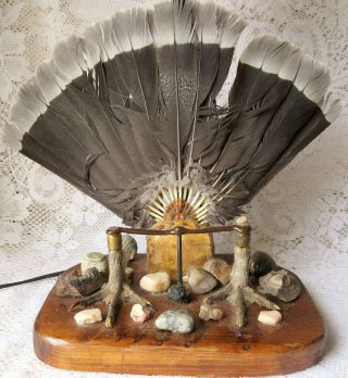 Rare Weird Strange Unique Vintage Turkey Feathers Feet Lamp Taxidermy Handmade