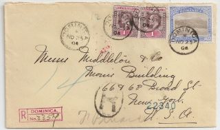 1904 Dominica / Leeward Islands Mixed Franking Reg Cover To Usa,  Rare