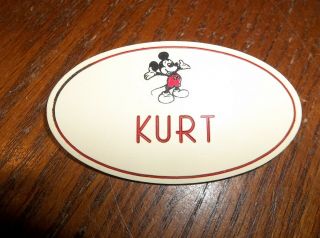 Vintage 1990 Rare Walt Disney World Cast Member Name Tag Badge Kurt No Hometown