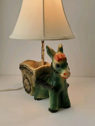 Vintage Chalkware Donkey And Cart Planter Lamp With Shade Rewired Rare