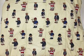 Rare Polo Ralph Lauren Bear Yellow Stripe Twin Size Comforter Blanket Fabric Vtg