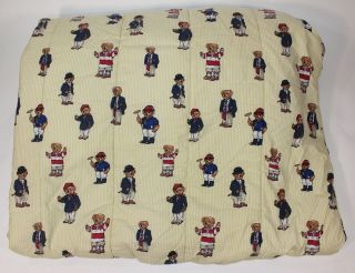 Rare Polo Ralph Lauren Bear Yellow Stripe Twin Size Comforter Blanket Fabric VTG 2