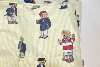 Rare Polo Ralph Lauren Bear Yellow Stripe Twin Size Comforter Blanket Fabric VTG 4