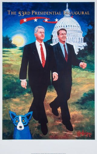 Bill Clinton & Al Gore Limited Edition George Rodrigue " Blue Dog " Poster Rare